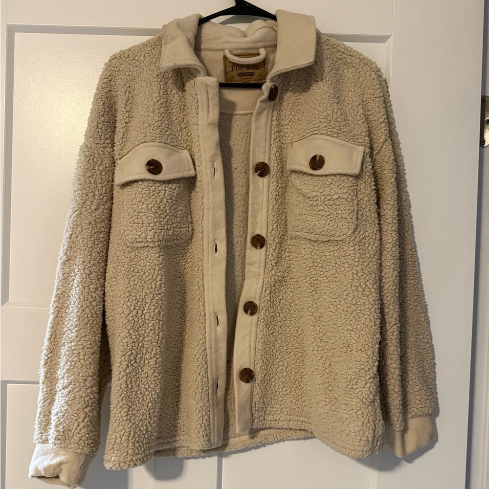 Tan Sherpa Jacket with Button Details